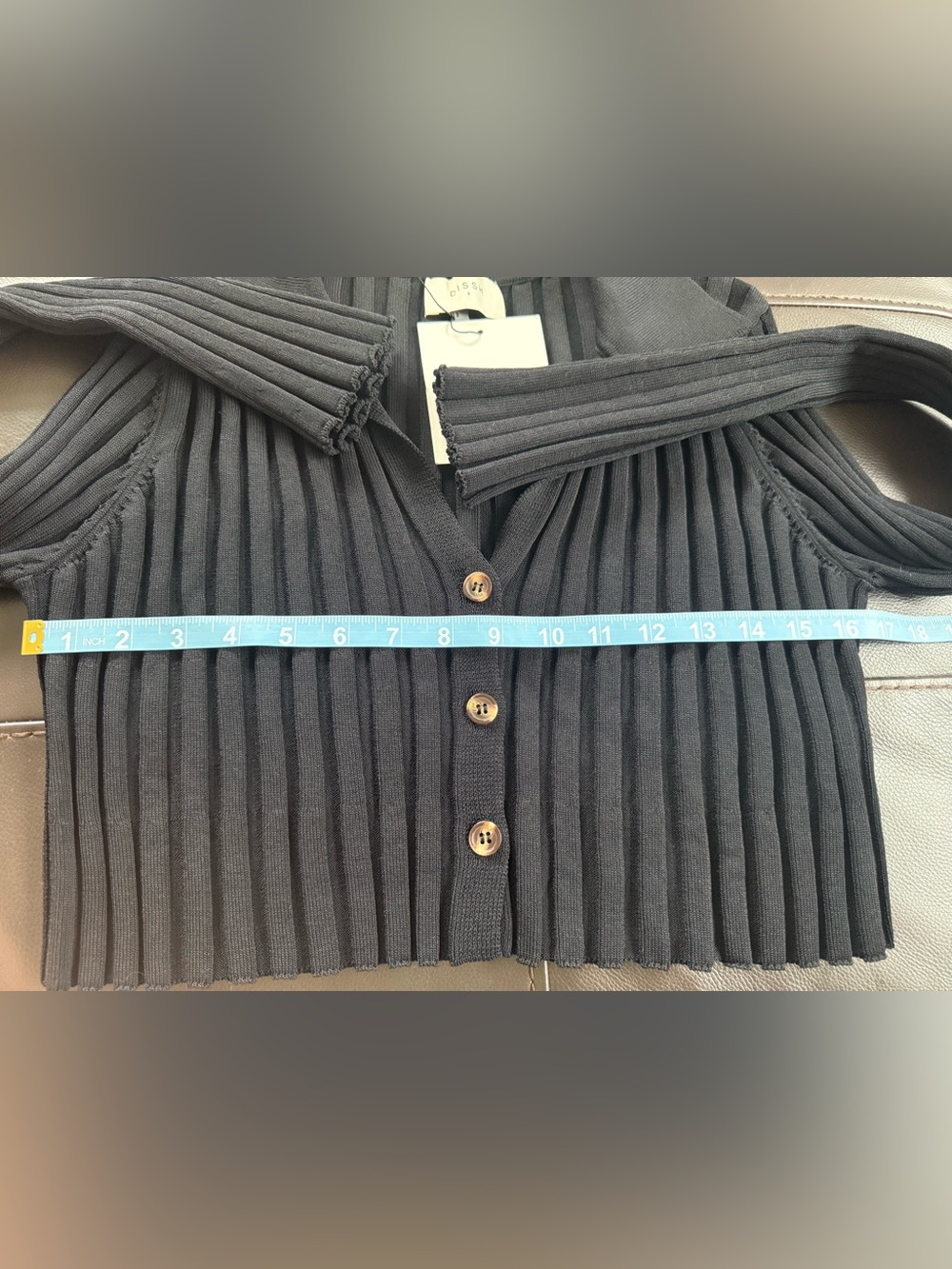 DISSH Black Rib Knit Polo Crop Button Up Top Sweater NWT Size S - Picture 7 of 10